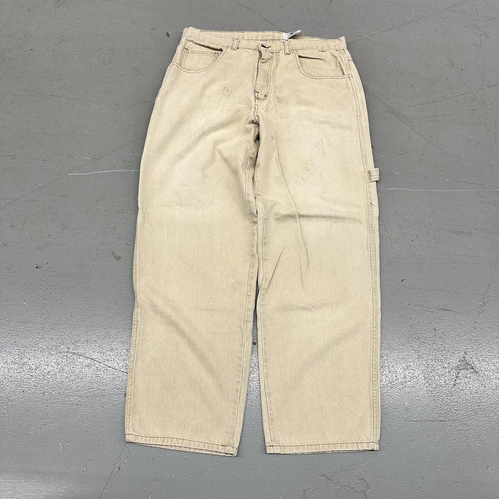 Vintage FUBU Jeans Mens 36x30 Beige Wide Leg Relaxed Fit Carpenter Denim USA 90s - Picture 7 of 14
